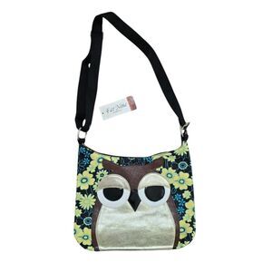 Far Nine Owl Crossbody Bag Floral Print Yellow Blue Black NWT